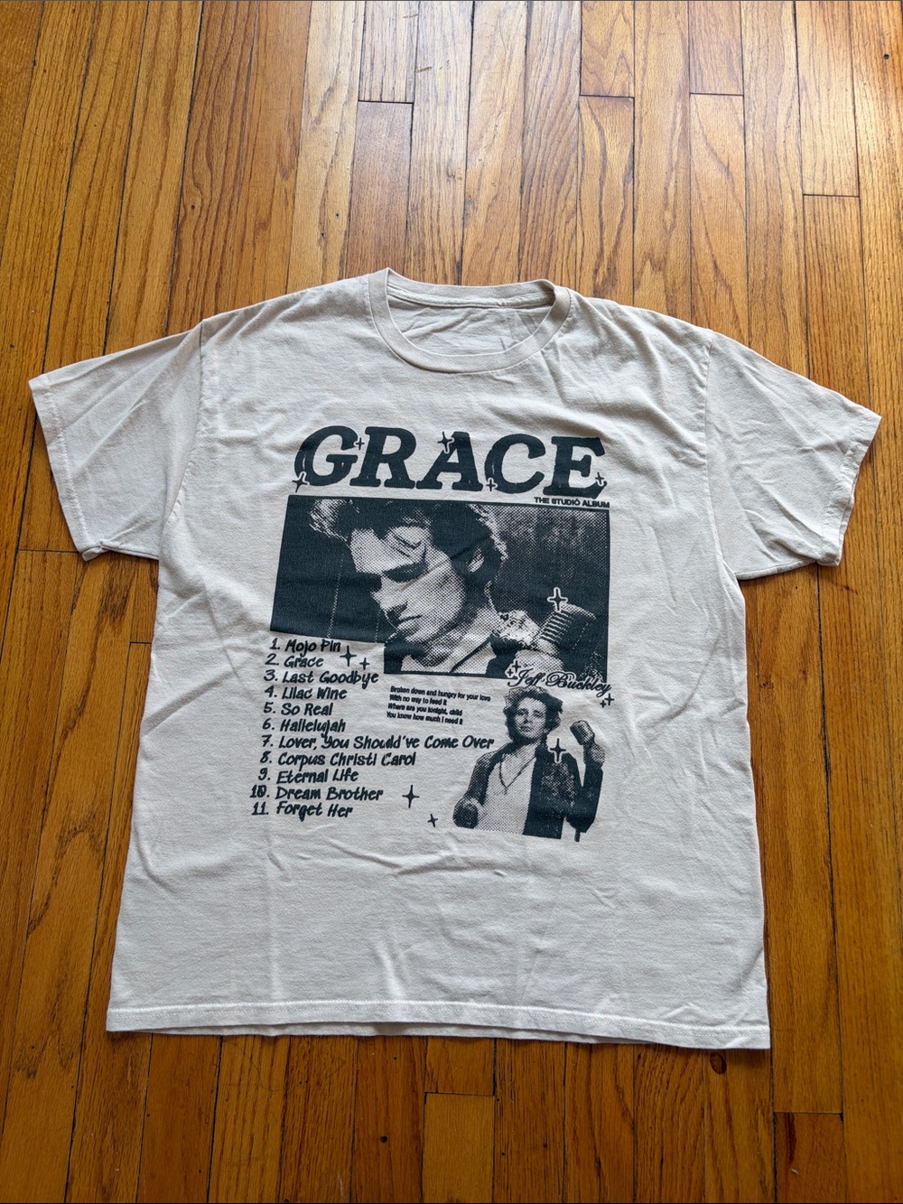 Jeff Buckley Graphic Crewneck T-Shirt - Light Beige